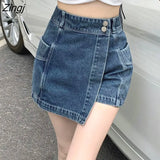 Mini Skirts Women Pocket BF Casual Irregular New Summer High Waist Fashion A-line Stylish Chic Street Student Korean