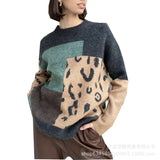 Leopard-Print Spliced Sweater Female Soft Thick Sheep Velvet Long Sleeve Knitted Tops In
