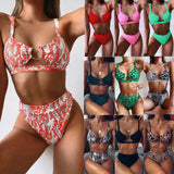 Zingj 2023 Women's Split Swimsuit Green Leopard Print Bikini New Solid Color