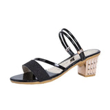 Version Of The Heel Sandals Woman 2025 New Comfortable Coarse Fashion Sleek One Shoe Two Wearing One-Character Buckle