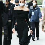 Zingj Autumn Women's Liu Wen With A Sexy Shoulder French Temperament Slim