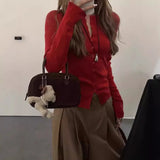 New Temperament Gentle And Comfortable Multi-Buckle Design Sense! Round Collar Knitted Cardigan Women's Autumn Slim