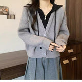 Fake Two Short Hooded Sweater Coat Women Autumn Fat Mm Thin Belly Knitted Shirt