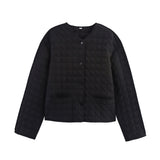 Women's Clothing 2025 Winter Round-Neck Long-Sleeved Single-Row Buckle-Tlip Cotton Coat Women