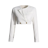 Zingj Casual Suit Female 2024 Summer New Long Sleeve Short Suit Coat Mesh Open Fork Wide Leg
