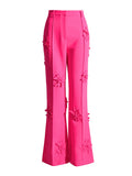 Zingj New Fashion Brand Double Breasted Three-Dimensional Flower Splicing Suit High Waist Bell Bottoms Two Sets Of Women's