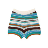 钩编 POLO T-Shirt Blouse Striped Crochet Shorts Set For