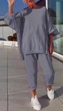 New Casual Solid Color Collar Long-Sleeved Top Sports Trouser Suit