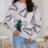 Autumn And Winter Sweater Women's Loose Long-Sleeved Round-Neck Cartoon Dinosaur Knitted