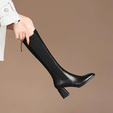 And High-Heeling Women's Autumn And Winter New With Women's Boots After Zipper But Knee Boots Square Head Solid Color Knight