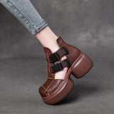 Thick-Soled Sandals Women's Head Cow Skin Retro Art Big Head Slope And Cool Slippers Tide Hollow Loose Cake