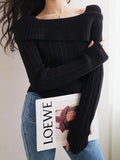 Solid Off Shoulder Knit Sweater- Outfit