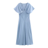 New Silk Hyssin V-Neck Fan Flute Dress