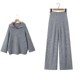 Women's INS Burst Street Style Loose-Fitting Collar High-Waisted Trousers Knitted Sweater