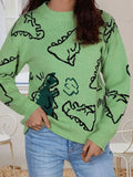 Autumn And Winter Sweater Women's Loose Long-Sleeved Round-Neck Cartoon Dinosaur Knitted