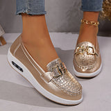 Bottom Round Head Metal Buckle Low Single Shoes Women Large Size Stone Pattern Four Seasons Lazy Happy
