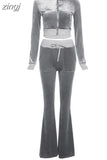 Velvet Casual Women Tracksuit 2 Piece Set Long Sleeve Zipper Sweatshirt Top+Bandage Straight Pants Female