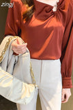 Women's Blouses Embroidered Flares Long Sleeve Shirt Women Solid Skew Collar Elegant Ladies Tops Basic OL Woman