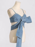 Zingj Top 20 Spring Summer 24 New Fashion Bow Design Sense Denim Strapless