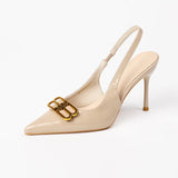 Women 2025 Autumn And Winter New Fine Heel Head Behind The High-Heeled Sandals Sexy Black Pointed Women's
