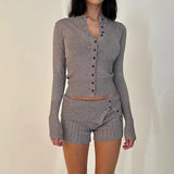 Zingj Retro Solid Color Simple Casual Sweater Women's New Slim Round Collar Single Breasted Pleated