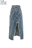 Women's Denim Skirt High Waist Long A-line Skirts Y2k Vintage Streetwear Retro Korean Harajuku Denim Blue Jean Skirt With