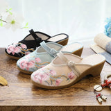 Zingj Summer New High Heel Wedge Heel Embroidered Cloth Slippers Women's Sandals Embroidered Cloth