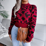 Real Autumn And Winter Casual Leopard Print Waist Knitted Umbilly Sweater Women's