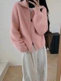 Raccoon Velvet Half-High Collar Collar Double Zipper Sweater Coat Women's Autumn And Winter Thick Outer Wearing Knitted Open