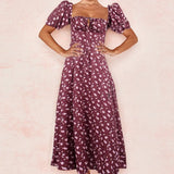 New Women's French Floral Dress Lady Open Fork Big Swing Hanging Dress Dress