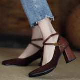 And Autumn New High-Heeled Women's Velvet Face Retro Head Thick Heel Cross-Buckle With Korean Version Of Shallow Mouth Mary Jane Single Shoes