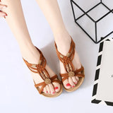 Sandals Women's 2025 Summer Flat Fish Mouth Beads Woven Sandals Roman Sandals Tourism Beach