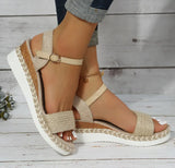 2025 New Large Size 42 Thick-Soled Hemp Rope Bow One Word Buckle Sandals Sloping