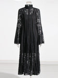 2025 Summer New Collar Horn Sleeve Lace To Receive Waist Long Dress Dress