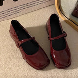 Mary Jane Small Leather Shoes Spring And Spring 2025 New Wine Red Buckle With Square Head Thick Heel French Single
