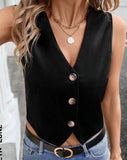 Women's Cotton Buttonless Sleeveless V Collar Vest Vest Women's