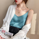 Silk Women Tops Camis Woman Satin Tank Top Fashion Lady V-Neck Camis Women Sleeveless White Tops Sexy Halter Top