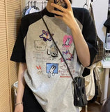 Cartoon Print Raglan Short Sleeve TeeOutfit