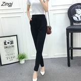 Pants Women Harem Elastic-waist Lace-up Printed Loose Slim Office Ladies All-match Elegant Korean Style Womens Trendy