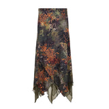 Vintage Crumbat Splicing Half-Body Skirt Holiday High-Waisted Thin A-Shaped Skirt New Mid-Long