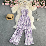 Zingj New 2023 Summer Korean Version Of The Retro Wind Dye Neck Jumsuit Female Show Thin Chest Straight Tube Wide Leg