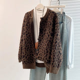 European Version Of Retro Lazy Chic Leopard Single-Rower Buckle 2025 Knitted Cardigan Sweater Coat Women's