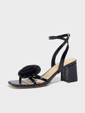 Women's High-Heeled Shoes Three-Dimensional Flowers Square Head Thick Heel Spring And Summer Fashion Party Party Stage Black