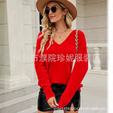 Autumn New Imitation Marinose Sweater Female Solid Color Long-Sleeved V-Neck Loose Large-Size