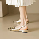 Women's Shoes Gold And Silver Double-Colored Bag Head Sandals 2025 Summer New Full Leather Retro Style With Low-Heeled