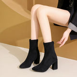 Velvet Short Boots Women Autumn And Winter New Fashion Tips High And Short Boots Thick And Elastic Thin