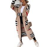 Long Striped Knitted Cardigan Large Version Of Loose Long-Sleeved Sweater Coat