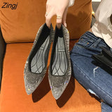 Diamond Flat Shoes Woman Pointed Toe Loafers Flat Shallow Lighter Crystal Shoes Diamond Pointed Hidden Heel Wedding