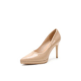High-Heeled Shoes Women's Fine Heel 2025 Pointed Shallow Waterproof Table Single Shoe Paint Leather 10Cm Water Drill