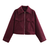 Spring/Autumn Festival New Women's Collar Large Pocket Zipper Short Long-Sleeved Jacket